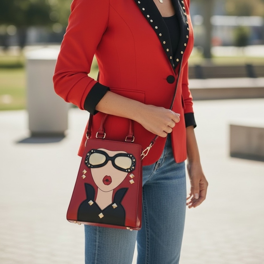 Red Novelty Face Crossbody / Mini Tote Bag | Statement Purse |